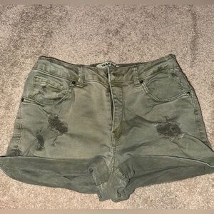 Wax Jean Olive Green Distressed Jean Shorts